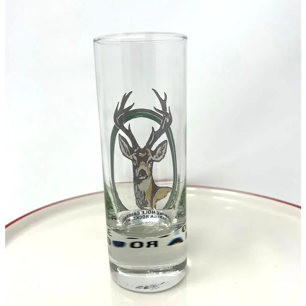 Smoke Hole Caverns Seneca Rock WV Souvenir Shot Glass White‎ Tail Deer Antlers